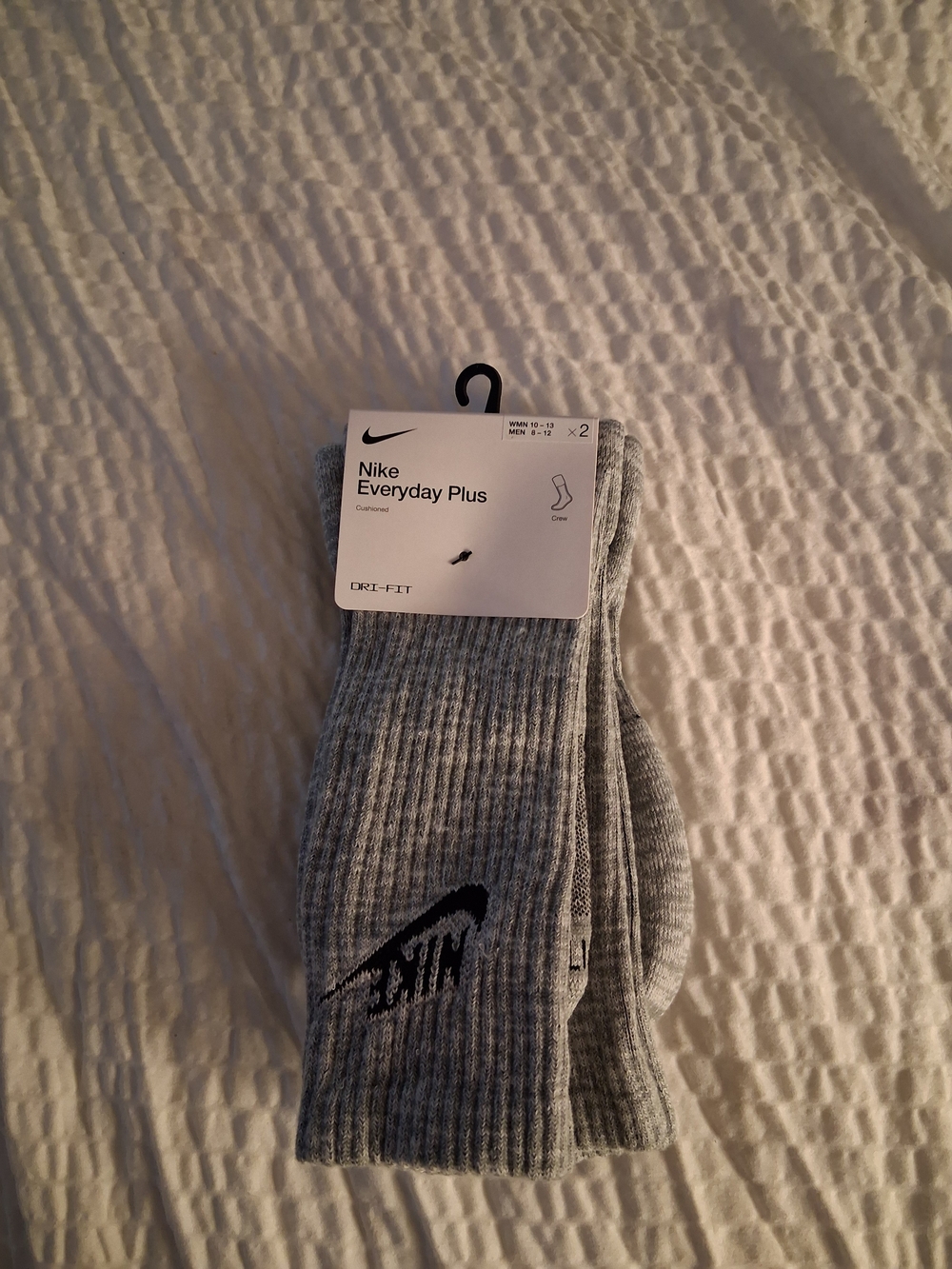 Nike Grey Crew Socks with Black Swoosh (2-Pack)